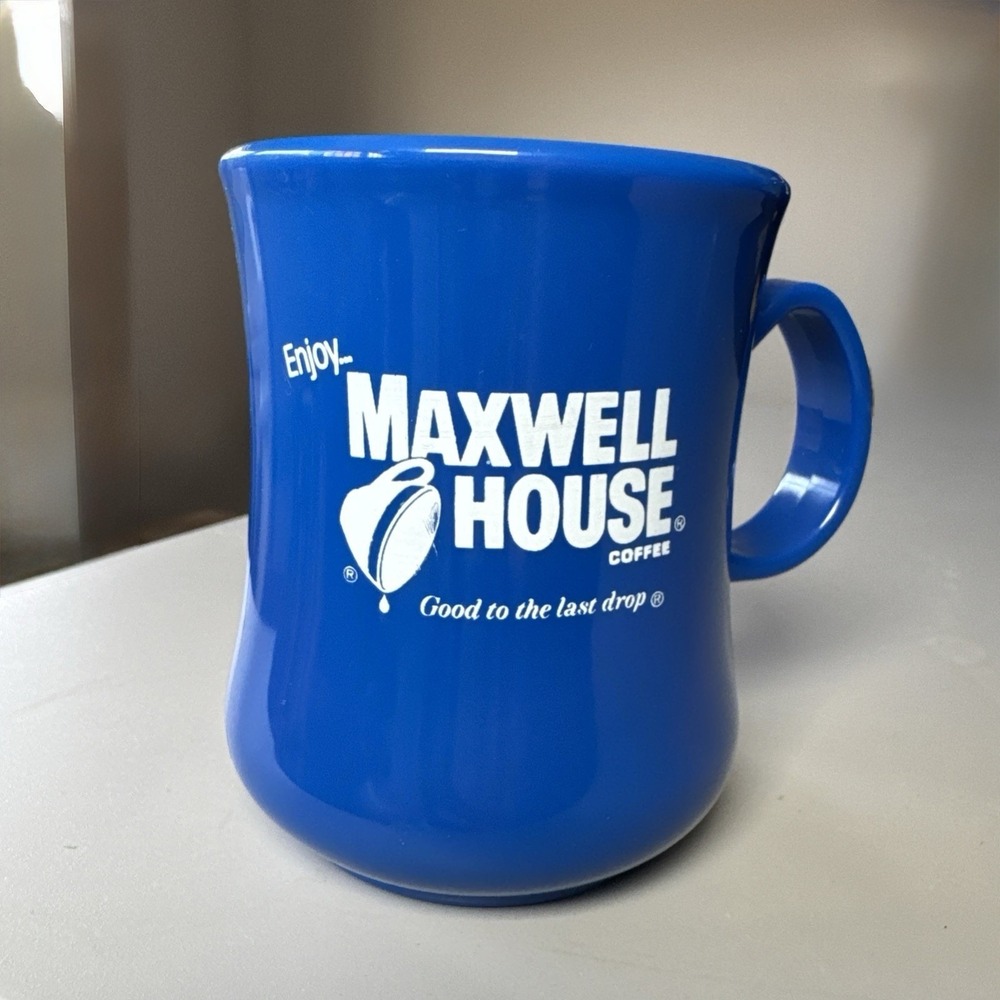 Vintage Continental Plastics MAXWELL HOUSE Logo Coffee BLUE PLASTIC Travel Cup